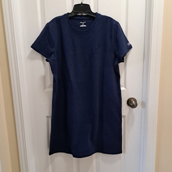❤️ New! Champion T-Shirt Dress Blue Women's Medium Cotton Blend Short Sleeve - Picture 8 of 10